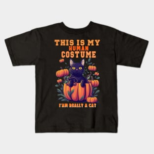 This Is My Human Costume I'm Really A Cat Pumkin Halloween Kids T-Shirt